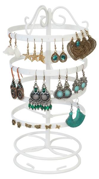 Oorbellenrekje rond met 168 gaatjes wit - ijzer - 17 x 30 x 17 cm