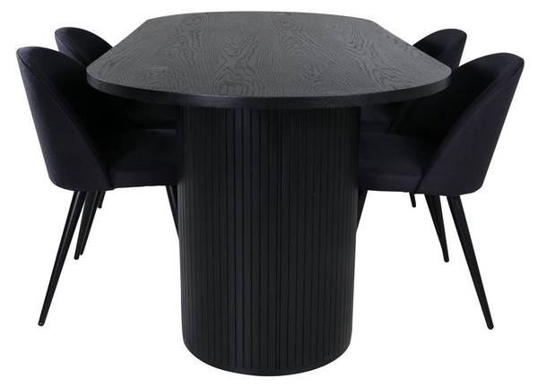 Essgruppe Bianca + Velvet (5-teilig) Schwarz - Samt - 200 x 75 x 90 cm