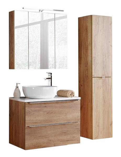 Badmöbel-Set TOSKANA-56-485 3er-Set Braun - Holzwerkstoff - 135 x 190 x 46 cm