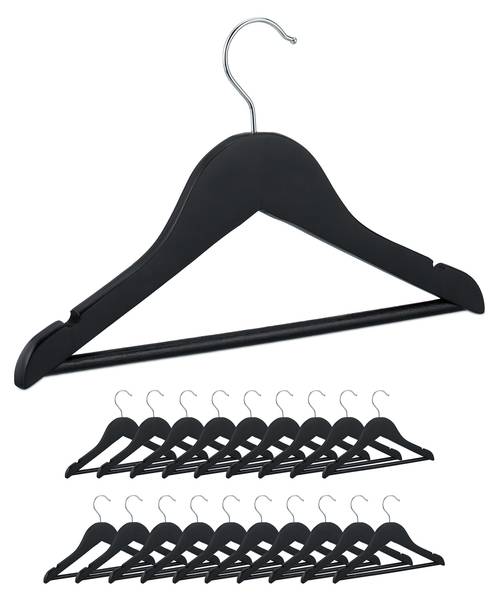 Set van 20 houten kinderkledinghangers zwart - zilver