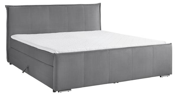 Boxspringbett LEONORA Grau - Massivholz - Textil - 202 x 115 x 212 cm