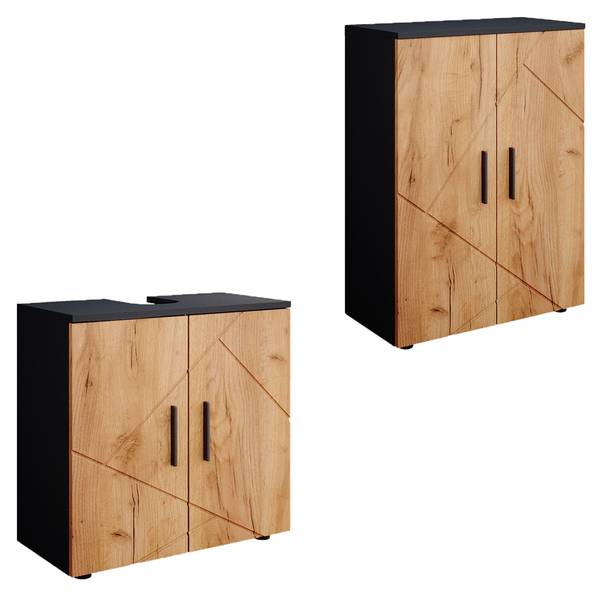 Badezimmermöbel-Set Irma 55198, 2er Set Anthrazit - Eiche Dekor