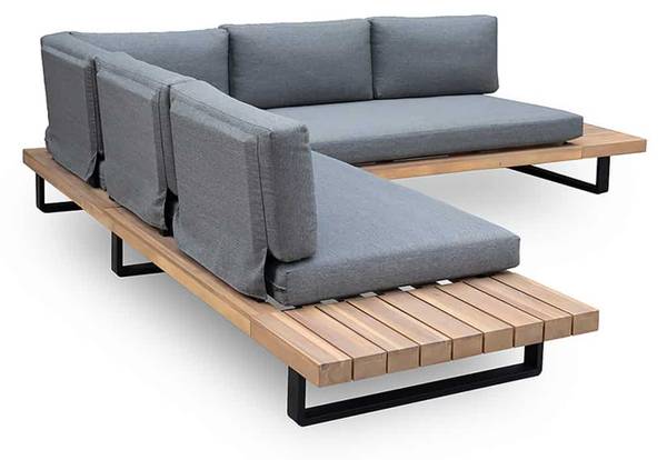 Gartenlounge Set ST. BARTH Grau - Flachgewebe - Polyester - Akazie - 255 x 67 x 73 cm