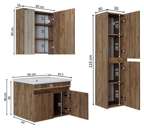 Badmöbel Set ATRIA-65 4-teilig Eiche Antik Dekor