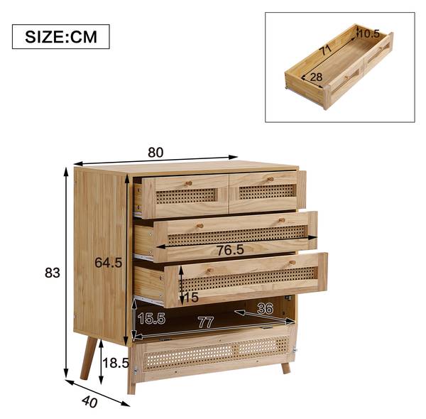 Commode WoodyNatur Ⅳ bruin - plaatmateriaal op houtbasis - 40 x 83 x 80 cm