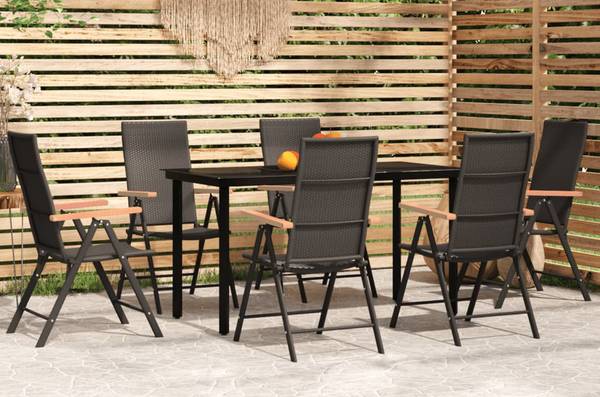 Garten-Essgruppe 3013383-2 (7-teilig) Schwarz - Stahl - Polyethylen - 70 x 74 x 140 cm
