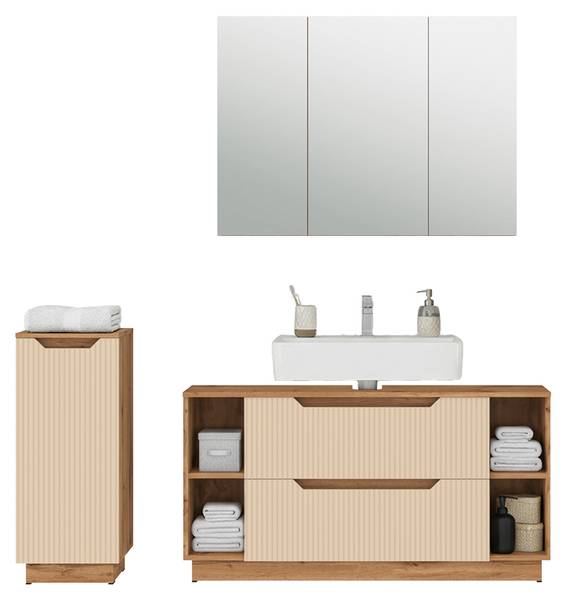 Badmöbel-Set Lotta 59419 Beige - Holzwerkstoff - 120 x 63 x 35 cm