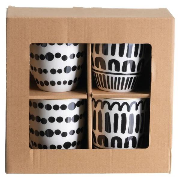 Becher Lyne 4er-Set Schwarz - Weiß - Keramik - 18 x 22 x 9 cm