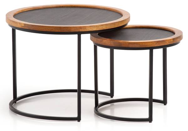 Satztisch COURA 2er-Set Grau - Mango - 60 x 46 x 60 cm