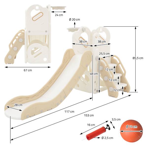 Kinderrutsche 3in1 ROM Beige - Kunststoff - 91 x 86 x 153 cm