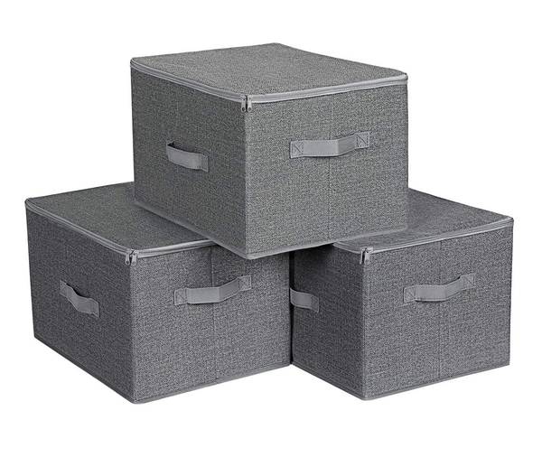 Lot de 3 boîtes de rangement pliables Gris - Textile - 30 x 25 x 40 cm