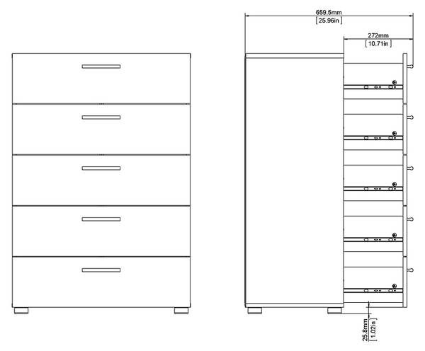 Kommode Petra Schwarz - Holz teilmassiv - 70 x 102 x 40 cm