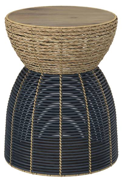 Gartenbeistelltisch NOELIA Beige - Schwarz - Metall - Naturfaser - Kunststoff - Holz teilmassiv - 55 x 45 x 45 cm