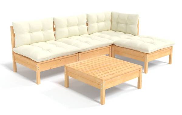 Garten-Lounge-Set 3012428 (5-teilig) Braun - Weiß - Polyester - Kiefer - 63 x 28 x 64 cm