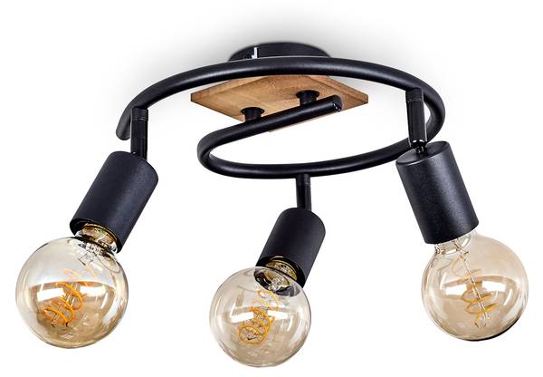 Deckenleuchte Agnino Schwarz - Braun - Holzwerkstoff - Metall - 26 x 26 x 12 cm