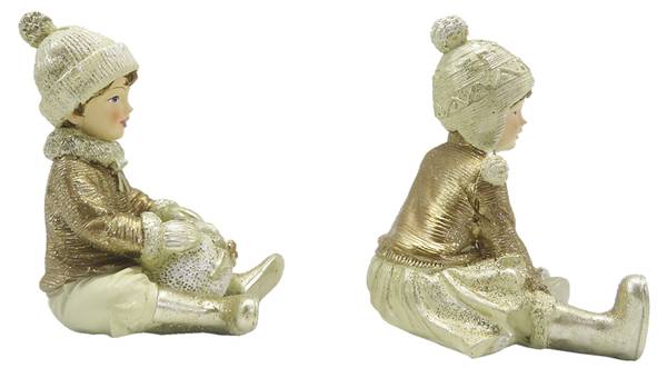 Beeld Kinderen Xmas-AlexV Set van 2 beige - kunststof - 7 x 9 x 7 cm