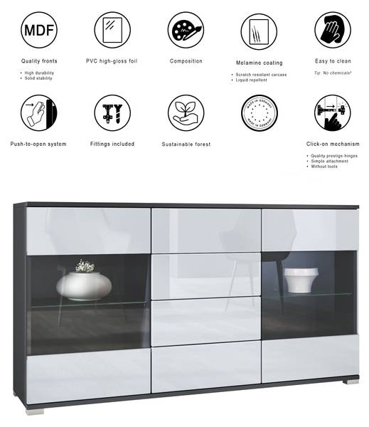 Sideboard Bari V1 Anthrazit Anthrazit - Eiche Sägerau Dekor - Breite: 139 cm