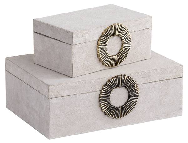 Aufbewahrungsbox HAZAEL 2er-Set Beige - Echtleder - 25 x 13 x 36 cm
