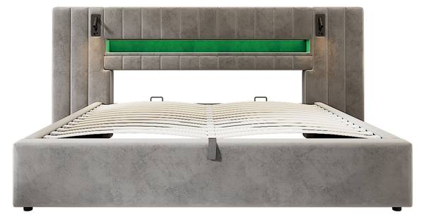 Bett Anzaks Super king Grau - Samt - 200 x 105 x 180 cm
