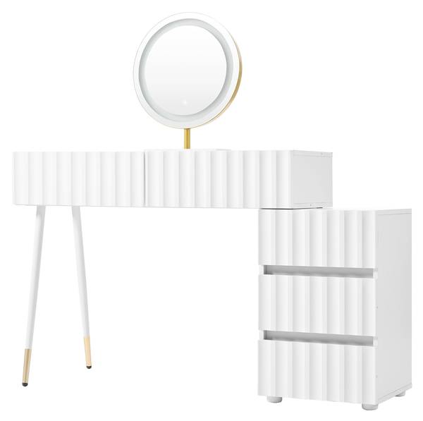 Kaptafel Spiegel WaveGLOW Ⅳ wit - plaatmateriaal op houtbasis - 100 x 127 x 40 cm