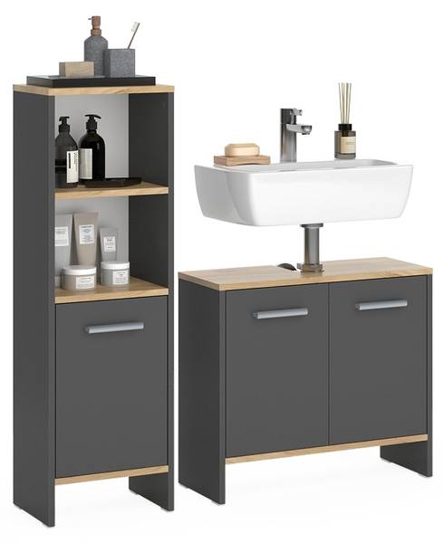 Badezimmermöbel-Set Karli 57971 2er Set Anthrazit - Eiche Dekor