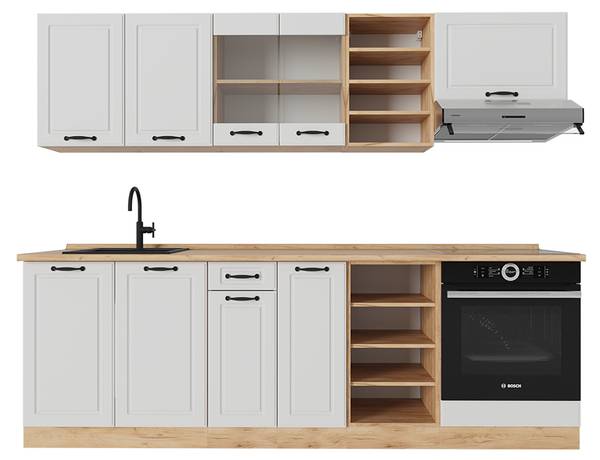 Complete keukeneenheid R-Line 53293 landelijke eikenhouten look - eikenhouten look - zuiver wit