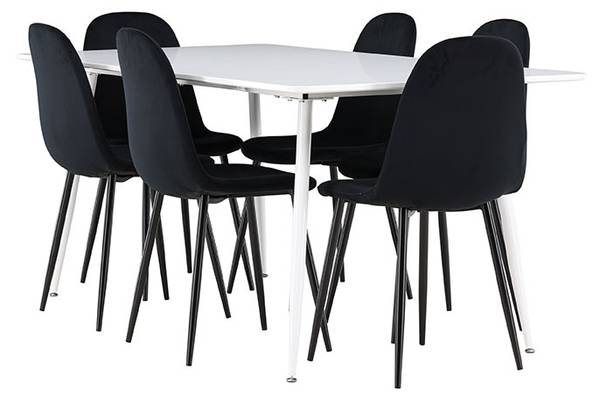 Eetkamerset Silar 7-delig wit - plaatmateriaal op houtbasis - 90 x 75 x 180 cm