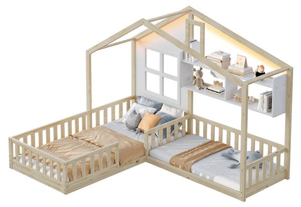 Kinderbett HomeyGLOW Ⅰ Braun - Holzwerkstoff - 205 x 174 x 242 cm