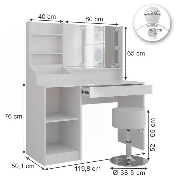 Coiffeuse Sherry 57583 Blanc - Bois manufacturé - 120 x 76 x 51 cm