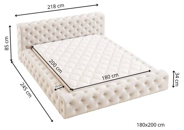 Polsterbett PALINI Grau - Liegefläche Breite: 180 cm