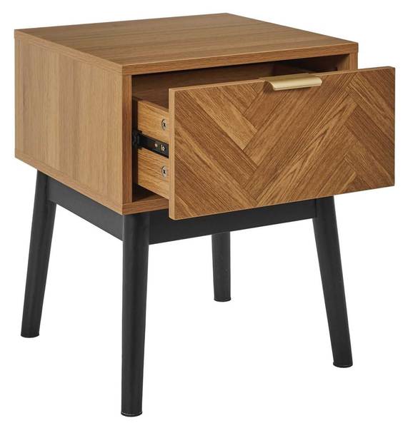 Nachttisch Chevron Schwarz - Braun - Holz teilmassiv - 12 x 48 x 47 cm