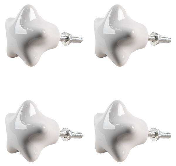 Möbelknöpfe Stern Blake 4er Set Weiß - Keramik - 3 x 4 x 4 cm