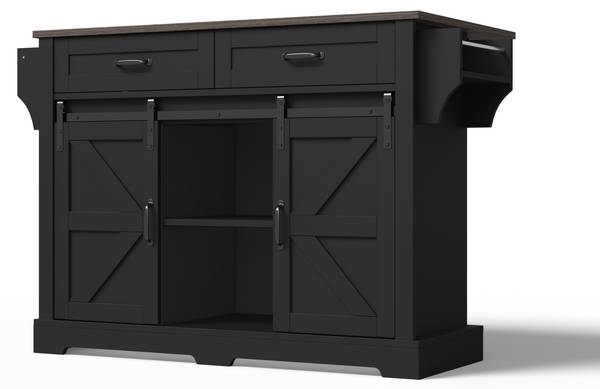 Küchenwagen WoodyEve Ⅲ Schwarz - Holzwerkstoff - 70 x 91 x 120 cm