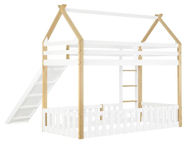 Kinderbett Uranus Ⅵ Braun - Weiß - Holzwerkstoff - Massivholz - 231 x 187 x 207 cm