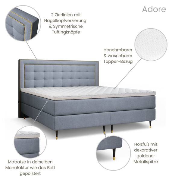 Boxspringbett Adore Taschenfederkern Beige - Breite: 140 cm