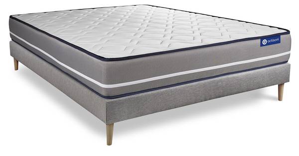 Bettgestell und Matratze Actilatex pur Grau - Massivholz - 150 x 49 x 195 cm