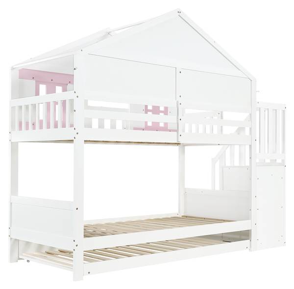 Etagenbett Ava Pink - Weiß - Kiefer - 96 x 211 x 253 cm