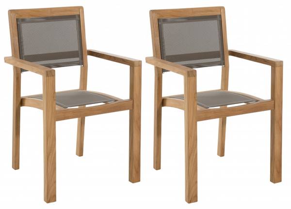Lot de 2 fauteuils de jardin en teck Marron - Teck - 52 x 89 x 55 cm