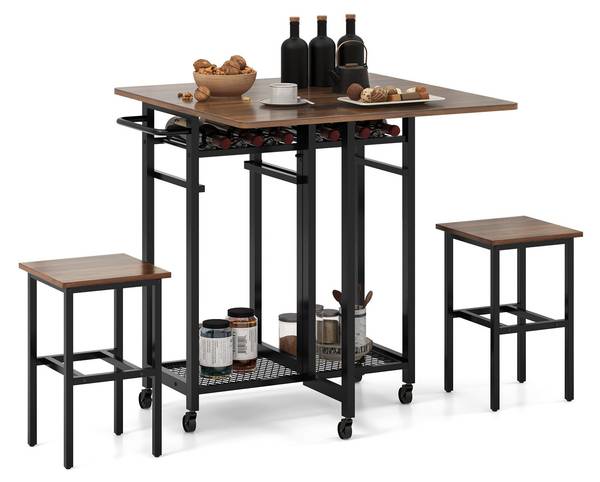 Esstisch-Set VH33452(3-teilig) Braun - Holzwerkstoff