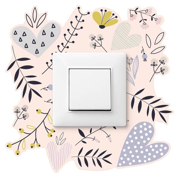 Lichtschalter-Sticker Pflanzen Schwarz - Pink - Violett - PVC - 20 x 20 x 20 cm