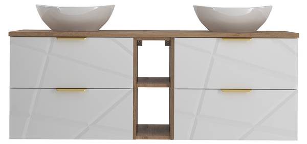 Dubbele wastafel Aurora wit - plaatmateriaal op houtbasis - 141 x 53 x 47 cm