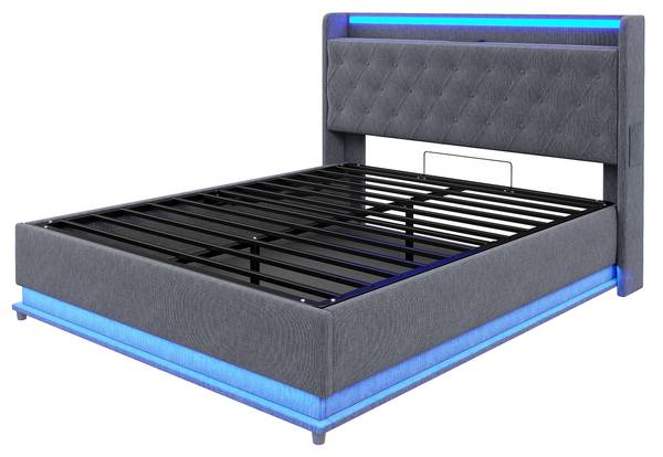 LED Polsterbett Oneiros Ⅰ Grau - Breite: 146 cm