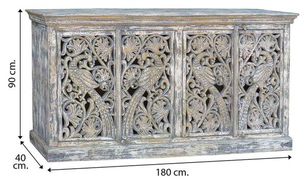 Sideboard 4523317055 Weiß - Massivholz - 180 x 90 x 40 cm