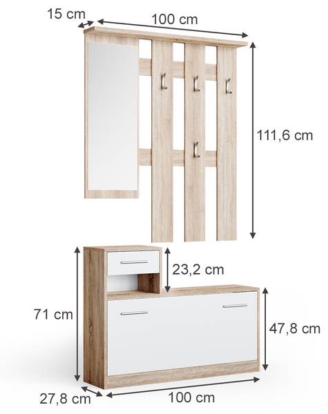 Garderobe Billy 54398 Braun - Weiß - Holzwerkstoff - 100 x 112 x 28 cm