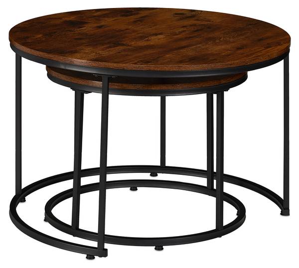 Satztisch 2er Set Industrial-Design Schwarz - Braun - Eisen - 70 x 46 x 70 cm