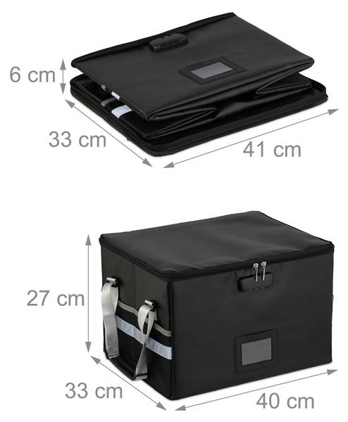 Porte-documents ignifuge & étanche Noir - Argenté - Polyester - 40 x 27 x 33 cm