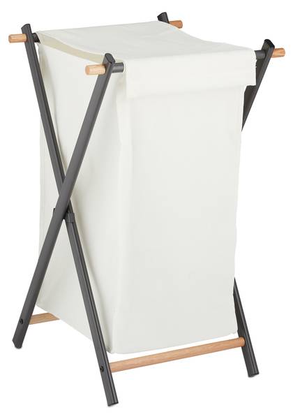 Klappbarer Wäschekorb mit Deckel Braun - Grau - Weiß - Polyester - Stahl - 45 x 71 x 42 cm