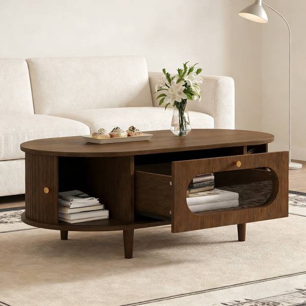 Salontafel Coeus Ⅳ bruin - plaatmateriaal op houtbasis - glas - 50 x 36 x 100 cm