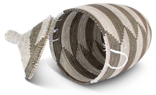 Wäschekorb Weidengeflecht Deckel Schwarz - Naturfaser - 44 x 80 x 44 cm