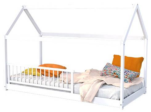 Hausbett PANDA mit Lattenrost und Gitter Weiß - Massivholz - 97 x 134 x 195 cm